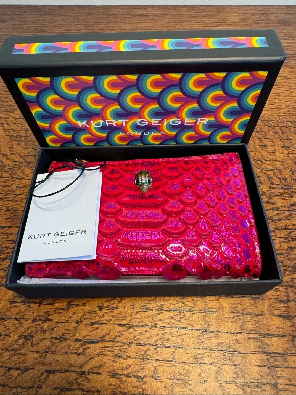 NWT Kurt Geiger London  Chelsea Fold Wallet - Fuchsia Snake Print